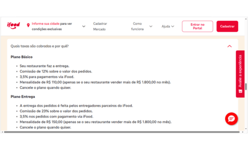Comparativo de taxas e comissões iFood 2026 - Plano Básico vs Plano Entrega.